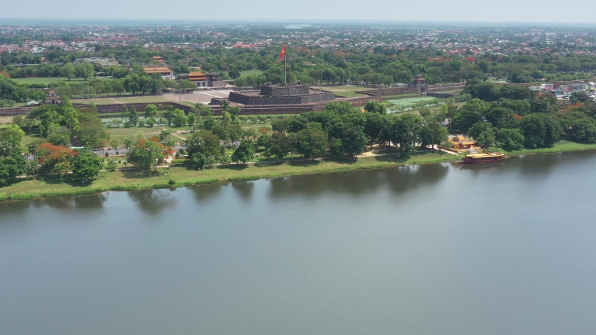 Top ariel view of The capital of the Nguyen Lords, Vietnam. Hue is the capital city of Thua Thien - Hue province, Vietnam. Between 1802 and 1945, it was the imperial capital of the Nguyen Dynasty.
