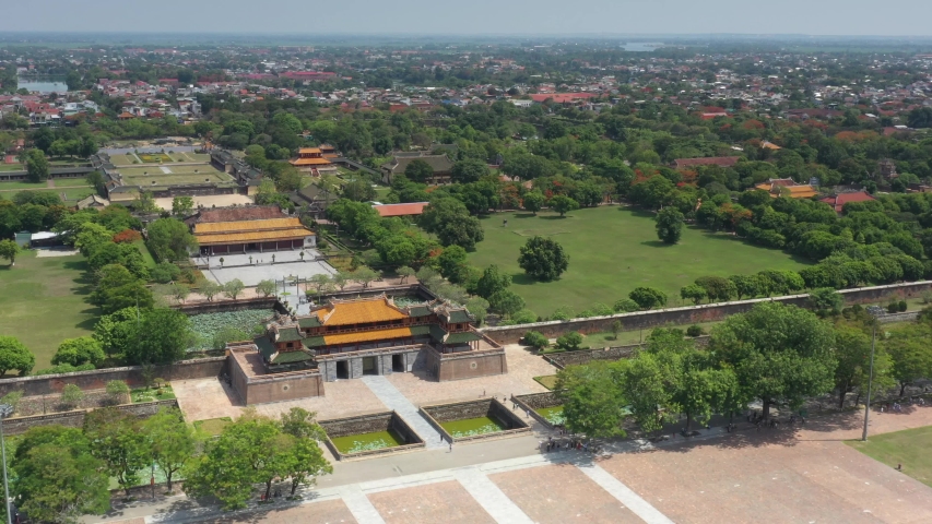 Top ariel view of The capital of the Nguyen Lords, Vietnam. Hue is the capital city of Thua Thien - Hue province, Vietnam. Between 1802 and 1945, it was the imperial capital of the Nguyen Dynasty.
