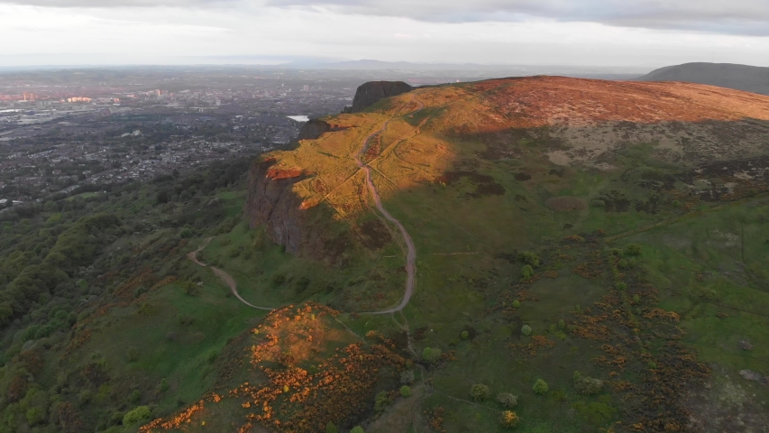 Aerial Shot Of Cave Hill Overlooking Belfast City, Northern Ireland