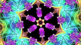 Abstract transparent tapes in motion as seamless creative background. Colorful stripes twist in a circular formation. Looped 3d smooth animation of bright shiny ribbons curled in circle. Kaleidoscope