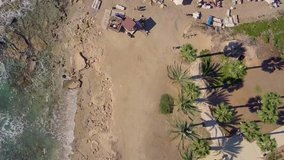 Rising drone video footage at evening over beach in Pathos, Cyprus