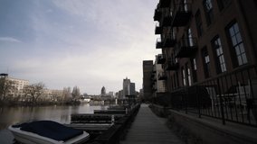 Walking Along the Milwaukee River Boat Docks Downtown Milwaukee