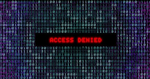 Successful Hacking and Network Penetration Concept or Security Breach with Grid of Dot Matrix Binary Number, Access Denied, Password Brute Force Attack and Access Granted