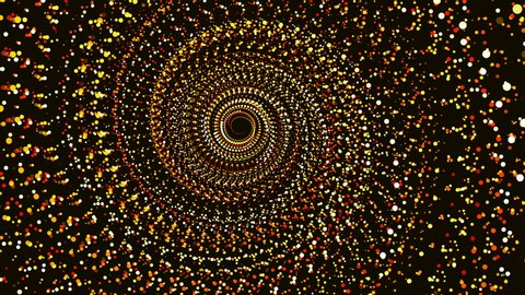 TV video screensaver with particles in dark space filling the screen and rotating along an elongated spiralの動画素材