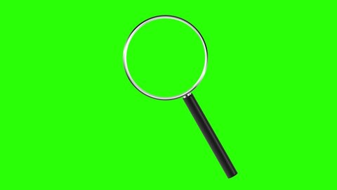 Magnifying glass isolated on green screen. Chroma key green insert