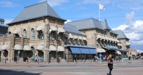 GOTHENBURG, SWEDEN - MAY 2, 2019: Traffic in front of Gothenburg Central Station. Opened on October 4, 1858, the main railway station of Gothenburg is the oldest railway station in Sweden still in use
