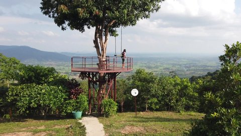 Tree of Love: Nice panoramic view at the heart shaped tree with a viewpoint platform, public place in Ban Ruk Thai village, Noen Maprang district, Phitsanulok, Thailand