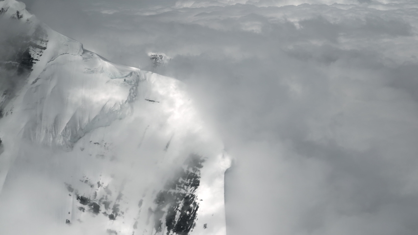 Epic Mount Denali in Denali National Park, Alaska aerial footage of peak. 