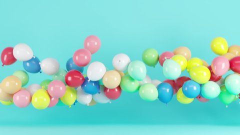 Colorful Balloon Floating on blue background. Minimal Idea concept. 3D animation.