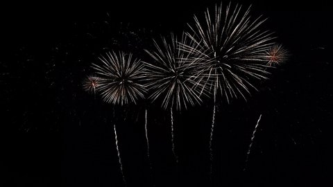 Real Fireworks footage 4k video on Deep Black Background Sky on Futuristic Fireworks festival show before independence day on 4 of July