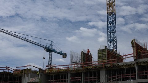 06.29.2019 Warsaw, Poland - Workers building an apartment building