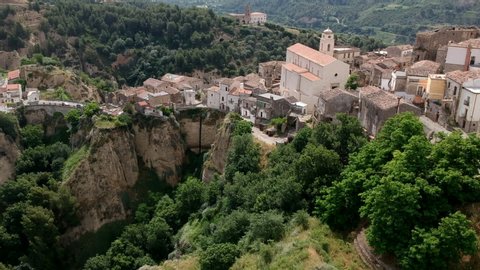 Aerial panoramic view of old town Tursi in Basilicata region, Italy
