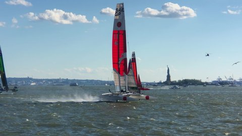 New York New York United States June 20, 2019. The first ever New York SailGP. Intonations Sail Boat Racing Championship.