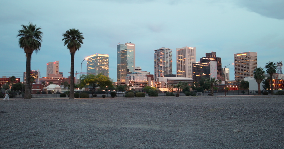 Cityscape skyline view of office buildings and apartment condominiums in downtown Phoenix Arizona USA