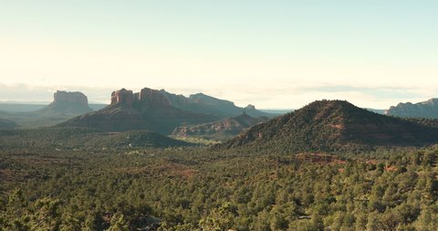 Cathedral Rock and Bell Rock sand stone butte and mesa formation near the town of Sedona Arizona USA