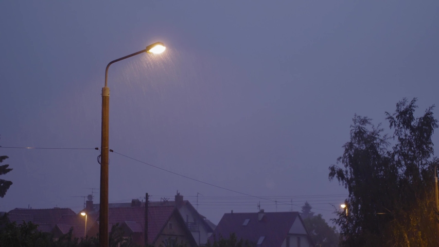 Heavy Rain Lightnings and Wind at Night During Thunderstorm