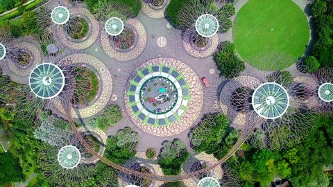 SINGAPORE - FEBRUARY 28: Aerial view of Supertree grove in Gardens by the Bay at Singapore City on February 28,2018 in singapore 