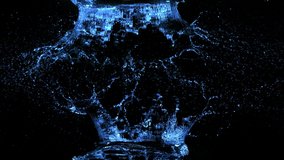 Super slow motion of splashing water isolated on black background. Filmed on very high speed camera, 1000 fps.