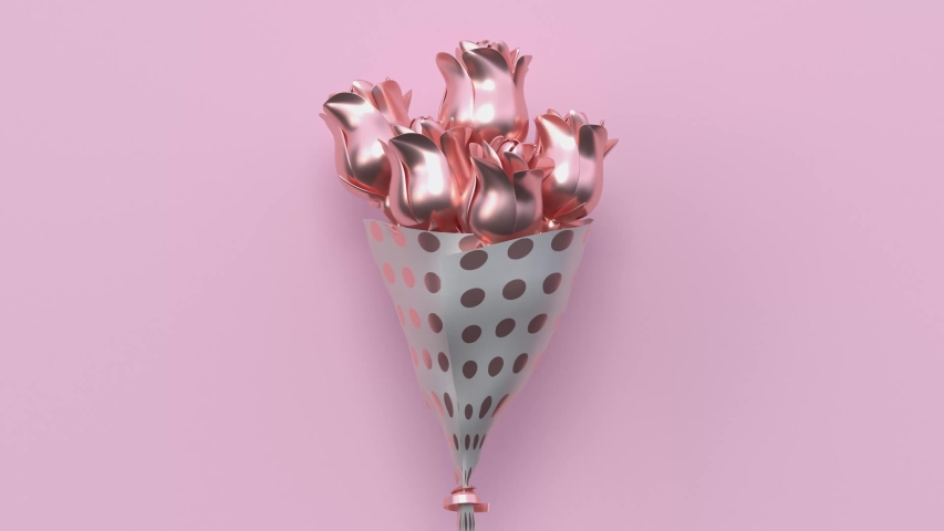pink flat lay scene valentine concept abstract metallic object decoration 3d render motion graphic