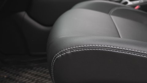 stylish black leather seats in car. beautiful leather car interior design. luxury leather seats in the car.