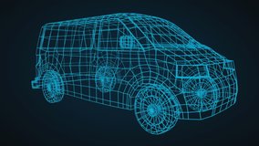 Animation of technical drawing of a van with numbers falling on dark background - Powered by Shutterstock - Get 15% off with code: PIKWIZARD15