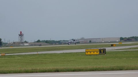 FORT WAYNE, INDIANA / USA - June 8, 2019: A United States Air Force A-10 Thunderbolt II 'Warthog' takes off at the 2019 Fort Wayne air show.