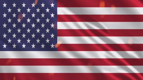United States of America flag waving loop and burn particle animation. 