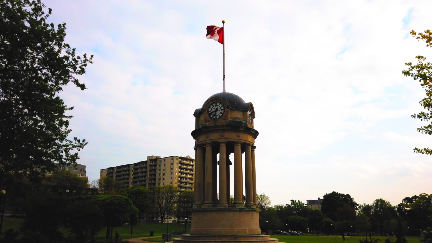 Flag on top of clock tower in Kitchener, Ontario