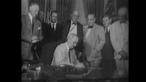 CIRCA 1935 - During the Great Depression, Congress and FDR help to bring about the Social Security administration (narrated in 1960).
