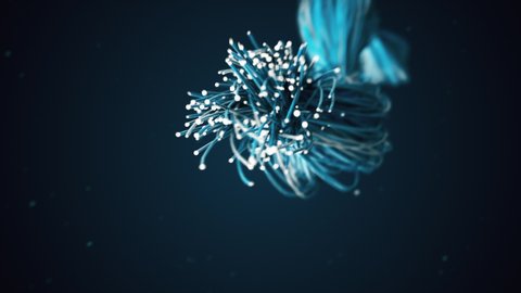 Spreading blue fiber wires in space. Camera movement for wires. The concept of distribution and transmission of information in the digital world. 3d render