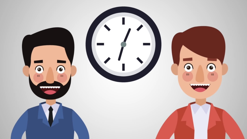 Business teamwork exposing while wall clock its spinning High definition animation colorful scenes