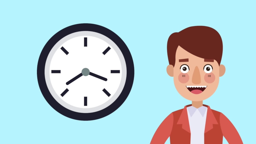 Man talking while wall clock its spinning simbolizing conference High definition animation colorful scenes