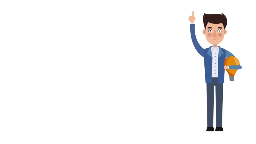 Businessman holding a bulb and hand up simbolizing business idea High definition animation colorful scenes