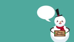 Snowman holding wooden christmas sign and blank bubble speech high definition colorful animation scenes - Powered by Shutterstock - Get 15% off with code: PIKWIZARD15