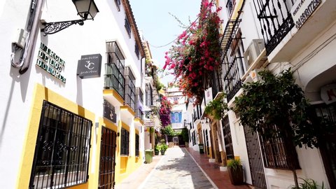 Marbella, Malaga / Spain - June 13st 2019 :
Street View of Marbella, Malaga, Costa Del Sol, Andalusia 
