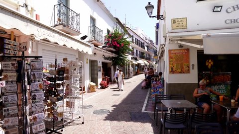 Marbella, Malaga / Spain - June 13st 2019 :
Street View of Marbella, Malaga, Costa Del Sol, Andalusia 
