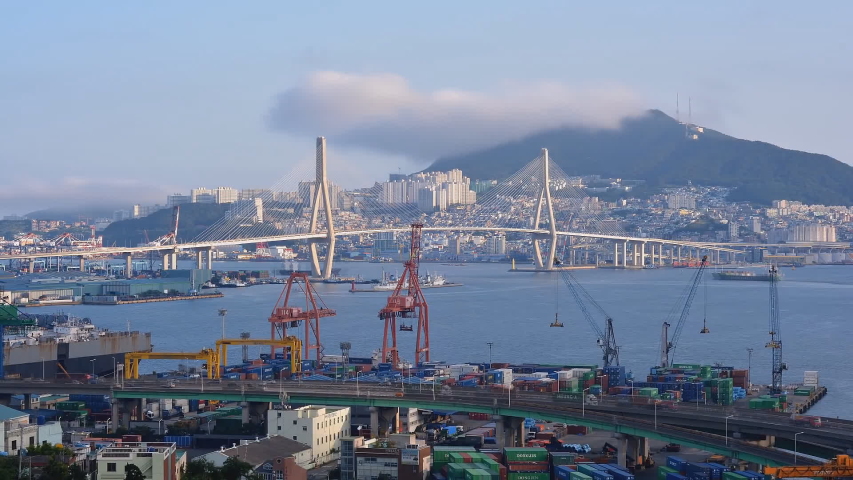South Korea, Pusan city, view of the seaport (time-lapse) Royalty-Free Stock Footage #1032432788
