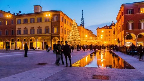 Piazza Roma in Modena, Italy. Palazzo Ducale. New Year and Christmas holidays.