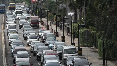 Jakarta, Indonesia, 2017: Heavy traffic in Thamrin, Sudirman Street at noon 