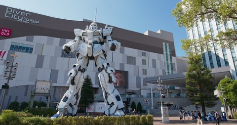 Tokyo, Japan 30 June 2019: Unicorn Gundam robot statue in odaiba