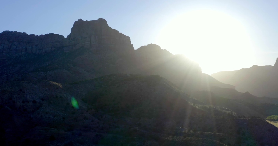Sun Behind Zion Canyon, Lens Flare, Sunset in Zion National Park