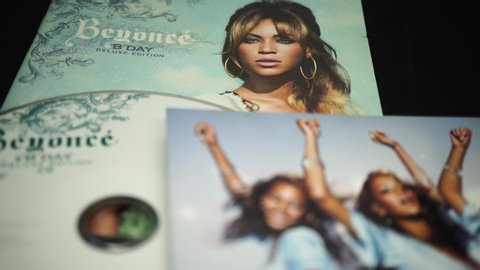 Rome, Italy - June 28, 2019: CD covers and inserts by singer-songwriter, dancer, actress Beyoncé. With 23 triumphs at the Grammy Awards, it is second in number of victories