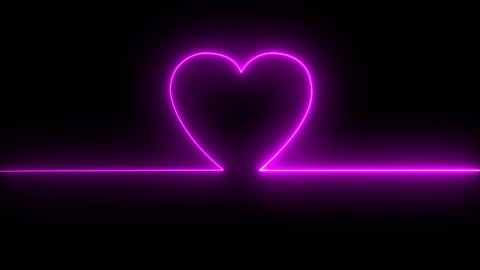 Neon Symbol Design Sign Colorful Abstract Background Heart Beat Line. Neon Light Heartbeat Display Screen Medical Research
