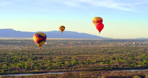 Hot Air Balloon Above Albuquerque, New Mexico Desert by Aerial Drone