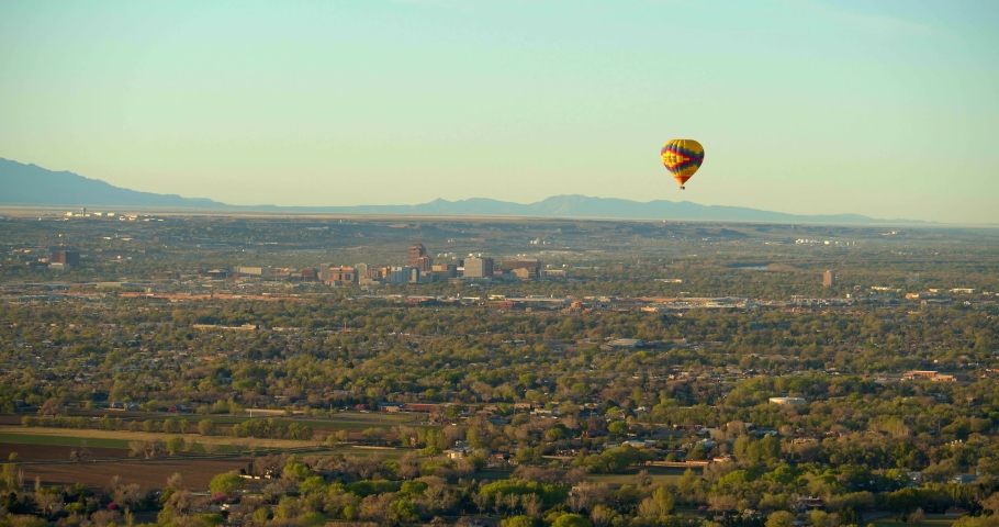Hot Air Balloons Above Albuquerque, New Mexico at Sunset