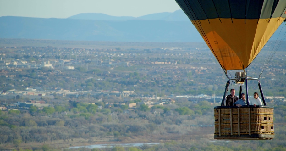 Hot Air Balloon Above Albuquerque, New Mexico Desert by Aerial Drone