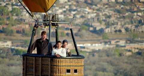 People in Flying Hot Air Balloon Ride, Close Up in Sky