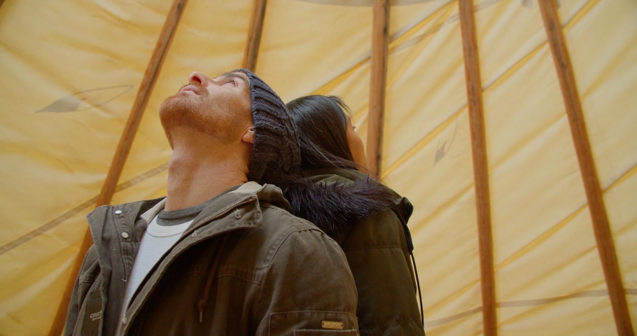 Tourists At Authentic Native American Tipi, Manitou Cliffs, Colorado.