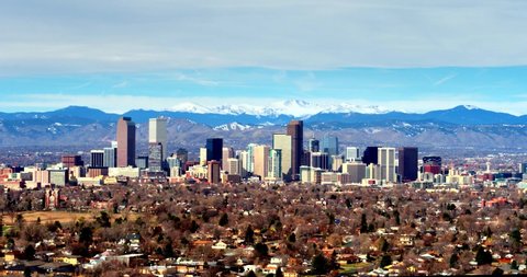 View of Denver City Skyline by Aerial Drone, Colorado