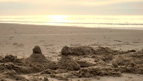 Scene of sand castle on the beach in summer holiday, Beach at summer